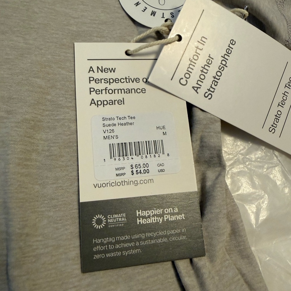 Vuori Strato Tech Tee - Suede Heather Mens Medium - Picture 2 of 4